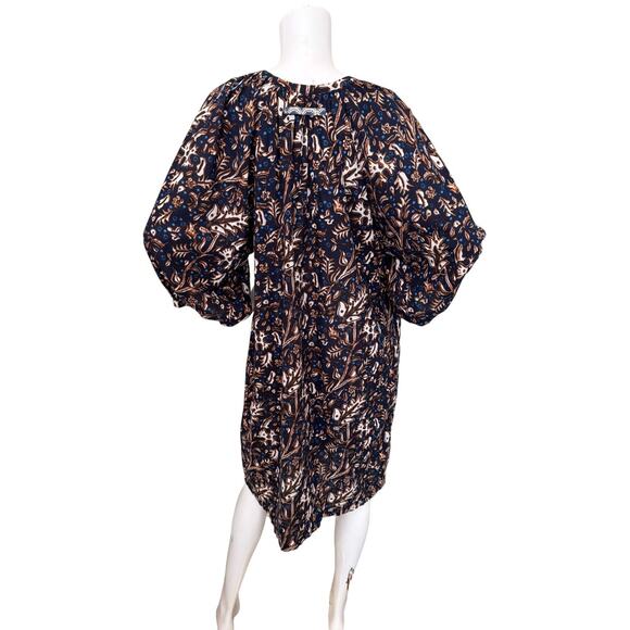 TOAST Dress Floral Leaf Print Cotton Relaxed 3/4 Puff Sleeve w/ Pockets Medium - Picture 6 of 8